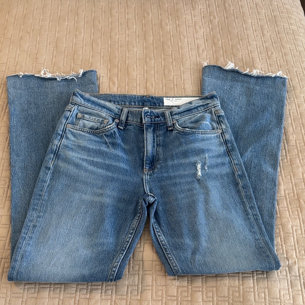 rag & bone Frayed Hem Straight-Leg Jeans in Faded Blue